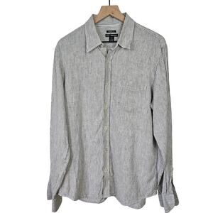 Club Monaco Linen Stripe Button Front Shirt Men's‎ L Black White